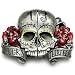 Lucky 13 Split Skull Belt Buckle Hidden Lighter Roses