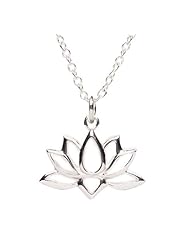 Open Design Lotus Blossom Flower Pendant Necklace in Sterling Silver on 18 Inch Sterling Plated Chain, #7225