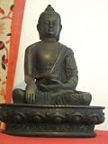 Tibetan Medicine Buddha in Black Resin with detailed robe; 18.5cms tall; made in India;- Sold by Spiritual Gifts. Usually dispatched within 2 working days.