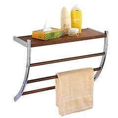 Wenko 17530100 Wandregal Belingo - Chrom, 56 x 46 x 21.5 cm, Walnussholz-Optik