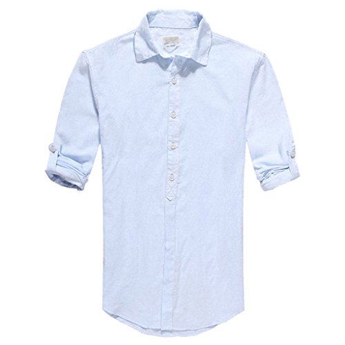 Zbrandy Men's Cotton Linen Blend Shirts Ultra Light Colorful Shirts Colour Blue Size L