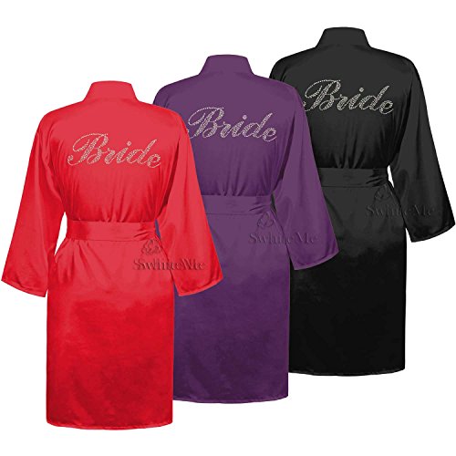 Swhiteme Bridal Robe with Rhinestones, 3/4 Sleeves