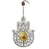 Alef Judaica PIC138 Metal Hanging Hamsa with Rose Design and Red Stones
