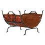 OLDE WORLD IRON LOG HOLDER WITH SUEDE LEATHER CARRIER