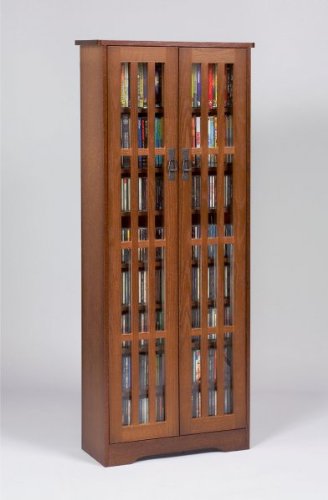 Leslie Dame 62 Inch Tall CD,DVD Wall Rack Media Storage Cabinet with Doors in Cherry