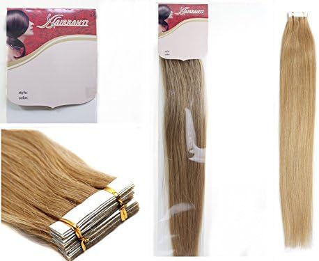16''18''20''22'' 24'' Tape - In Real Human Hair Extensions Straight 17 Colors 20pcs Beauty Hair Style (22inch 60g/20pcs, 27 dark blonde)