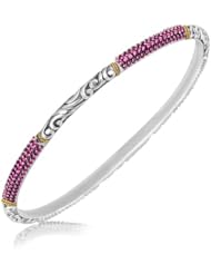 18K Yellow Gold and Sterling Silver Stackable and Pink Amethyst Studded Bangle