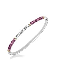 18K Yellow Gold and Sterling Silver Stackable and Pink Amethyst Studded Bangle