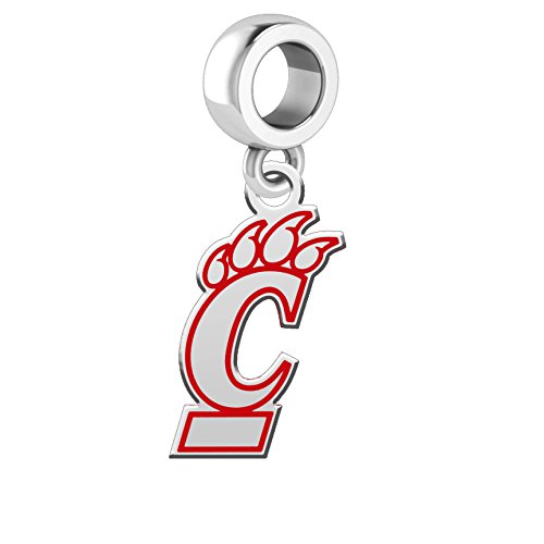 Cincinnati Bearcats Silver Logo and School Color Dangle Charm Fits All European Style Charm Bracelets