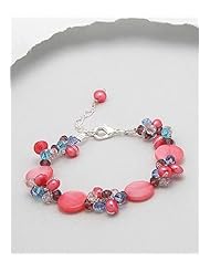 Japanese silk cord Dyed Mother of Pearl Bracelet In Brass