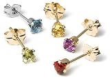 10k Gold 3mm Garnet, Amethyst, Blue Topaz, Peridot and Citrine Stud Earring Set