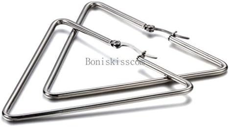 Janestore Women Ladies Silver Tone Stainless Steel Triangle Shape Dangle Hoop Earrings