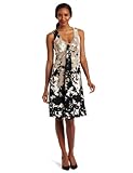 IMAGE OF Chaus Women's Abstract Leaves Panel Sleeveless Drape Neck Dress, Rich Black, Large
