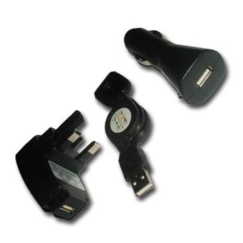 KMS - 3 IN 1 RETRACTABLE iPOD CABLE + USB MAINS CHARGER + USB CAR CHARGER