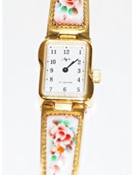 Unique Russian LUCH Gold Plated Finift Floral Plated Bracelet Watch