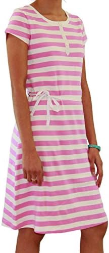 Euro Design Ladies Casual Cotton Summer Beach Cover-up Sun Dress (Large, Pink)