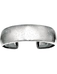 Silver Rhodium Plated Polish Textured Round Domed Cuff Bangle With Stardust