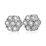 Sterling Silver Flower Diamond Earrings Studs (HI, I, 0.36 cttw)