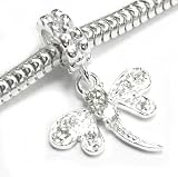 Sterling Silver Dragonfly Clear Crystal Cz Bead Charm For Pandora Troll Biagi Chamilia