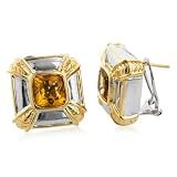 Sterling Silver 18K Gold Square w/Citrine Earrings