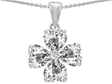 2.85 cttw 925 Sterling Silver heart shape genuine white topaz lucky clover pendant