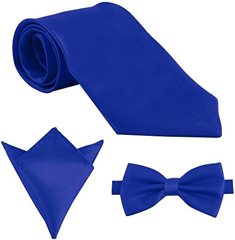 New Men Solid Color Satin Bow Tie Necktie Handkerchief Pocket Square Set Color:Royal blue