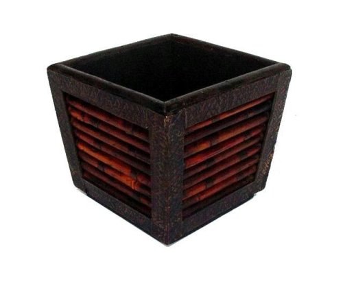 6 in. Square Planter w/ Round Bamboo Weave
