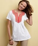 Charter Club Top, Short Sleeve Crocheted Neckline