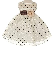 Girls Tea Length Polka Dot Print Bateau Neck Organza Fitted Illusion Sheer  Flower-Girl Dress  With a Bow(s) and a Sash 