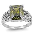 Sterling Silver Ring with Amethyst Colored Cubic Zirconia and Marcasite - Face Height: 13mm - Band Width: 2mm - Sizes: 10