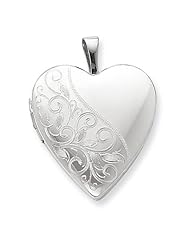 Sterling Silver 20mm Swirl & Polished Heart Locket
