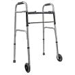 Duro-Med 2-Button Adjustable Aluminum Folding Walker with 5 Inch Wheels, Silver