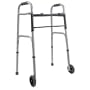 Duro-Med 2-Button Adjustable Aluminum Folding Walker with 5 Inch Wheels, Silver