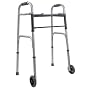 Duro-Med 2-Button Adjustable Aluminum Folding Walker with 5 Inch Wheels, Silver