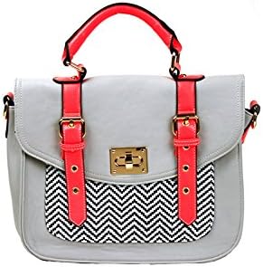 Pixie Mood "Steph" Hot Pink &amp; Chevron Cruelty-Free PETA Approved Vegan Handbag