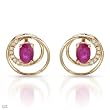 Earrings With 1.30ctw Precious Stones - Genuine Diamonds and Rubies Made in Yellow Gold Length 13mm