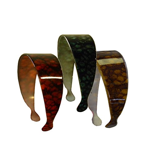 Set of THREE 2 Inch Yellow Green & Red Marbelized Plastic Headbands with Teeth