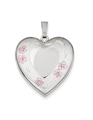 Sterling Silver 24mm Enameled Floral Border Heart Locket