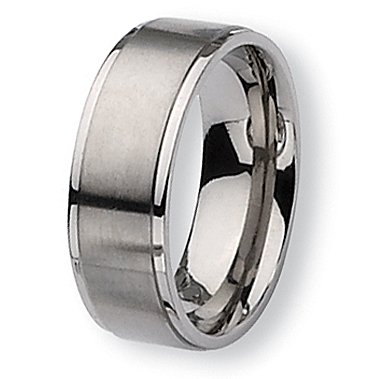 Ridged Edge Brushed and Polished Titanium Ring (8.0 mm) - Sizes 6-13