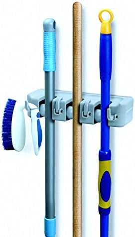 Phixneon Non Slide Broom and Mop Holder, 3 Position with 4 Hooks Broom Holders, Garage Storage Systems Broom Organizer, wall Mounted Garden Tool Storage, Sports Equipment Holder（3-Position）