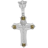 14K White Gold Mens Diamond Cross Pendant with Yellow Diamonds 1.83 Ctw