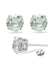 4.38 Cts of 9 mm AAA Round Green Amethyst Stud Earrings in 14K White Gold
