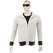Thug or Angel Men's Jet Black collection, knitted putty/navy trim zip-up cardigan. JBLK3958