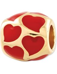 Sterling Silver Gold plated Reflections Red Enameled Hearts Bead