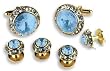 Cufflinks - Light Blue Center in Crystal Settin