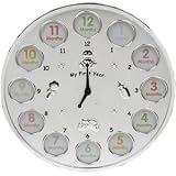 'My First Year' Multi-Photo Frame Clock (Silver colour.  Holds 12 photographs)