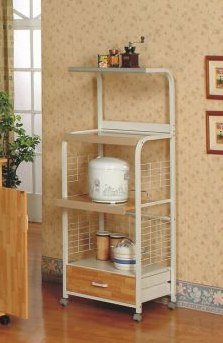 White Metal Kitchen Rack With Slide Out Shelf