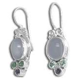 Sterling Silver African Blue Chalcedony, Apatite and Iolite Latchback Earrings by Sajen
