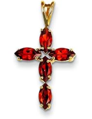 14K Yellow Gold Garnet Cross Pendant Charm Jewelry