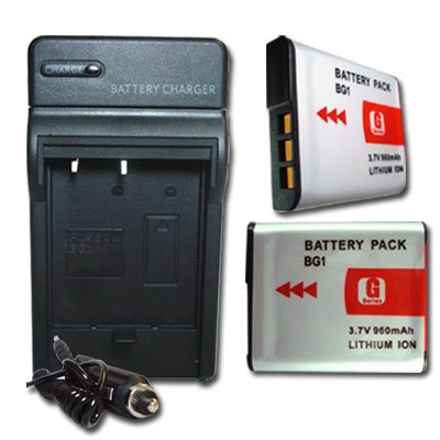 NEW Charger + 2 Battery + Car Plug for Sony NP-BG1 CyberShot DSC-W50 DSC-W55 DSC-W70 DSC-W80 DSC-W90